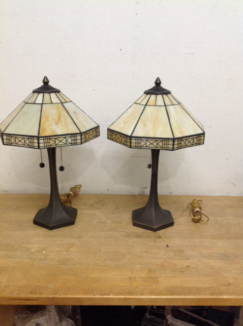 21" Pair Tiffany Style Metal Table Lamps w/Shades