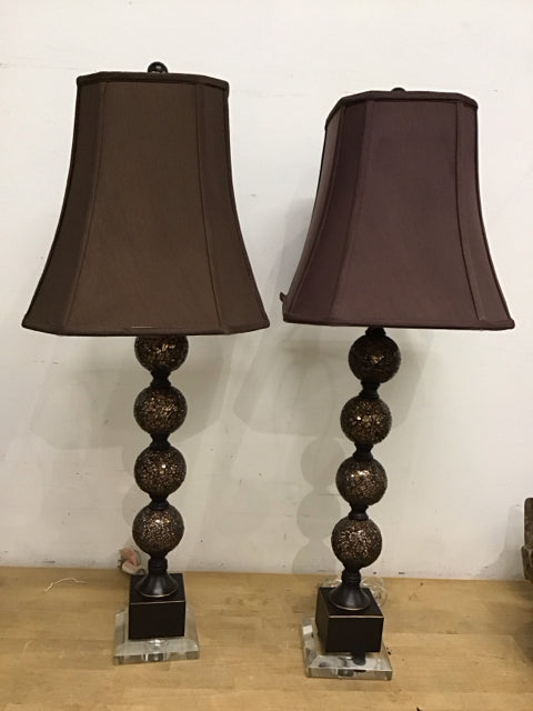 Pair Of 36" Mosaic Sphere Lamps