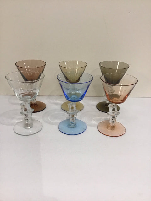 Set/6 Top Hat Colored Martini Glasses