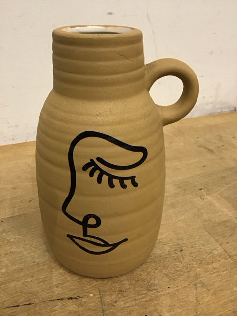 7.5" Beige Ceramic Face Vase