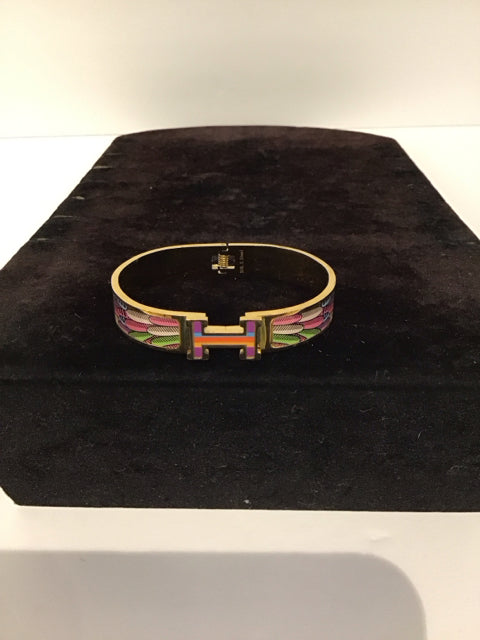 Hermes Style Gold/Enamel Le Carre Cuff Bracelet