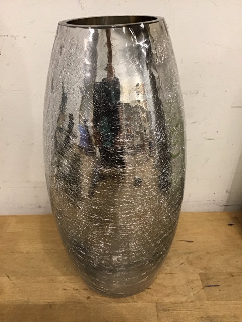 12" Silver Crackle Glass Vase
