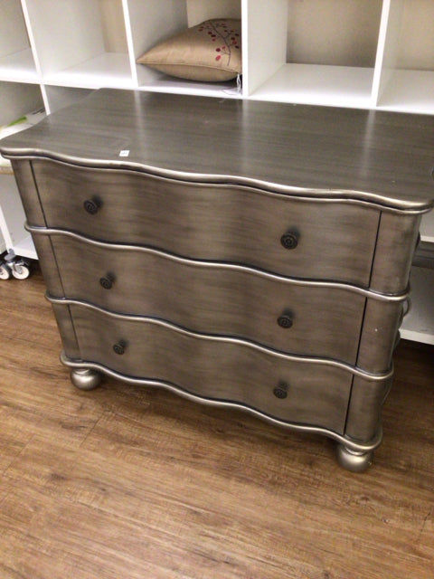 40" X 20" AS-IS Silver Three Drawer Wood Chest(Top Damage)