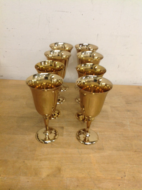 Set Of 8 Vintage Dirilyte Brass Wine Glasses