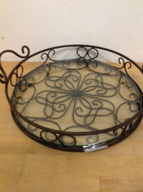 Tray- 13" Bronze Metal & Glass