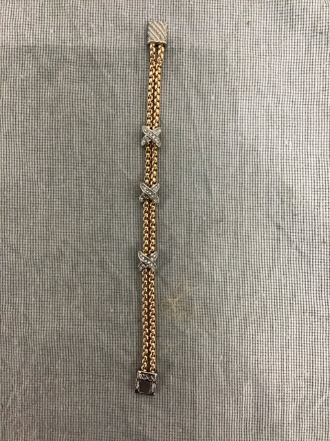 Goldtone Basketweave Cross Crystal Bracelet