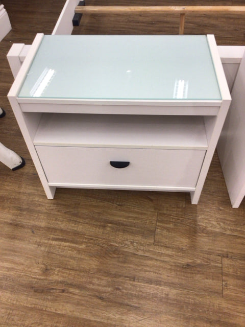 White One Drawer Frosted Glass Top Nightstand