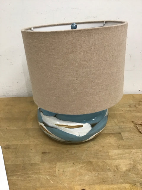 15" Blue White Brown Ceramic Table Lamp