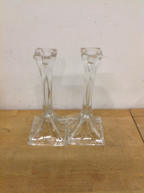 Candle Holders - 10" Pair Of Crystal