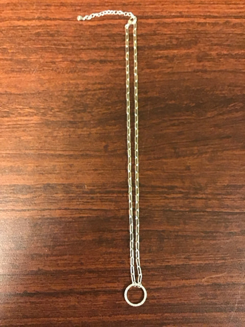 18" Tiffany Like 925 Paper Clip W/Paive Circle Necklace