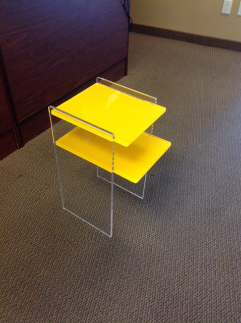 24" Lucite Table w/Yellow Lucite Shelves