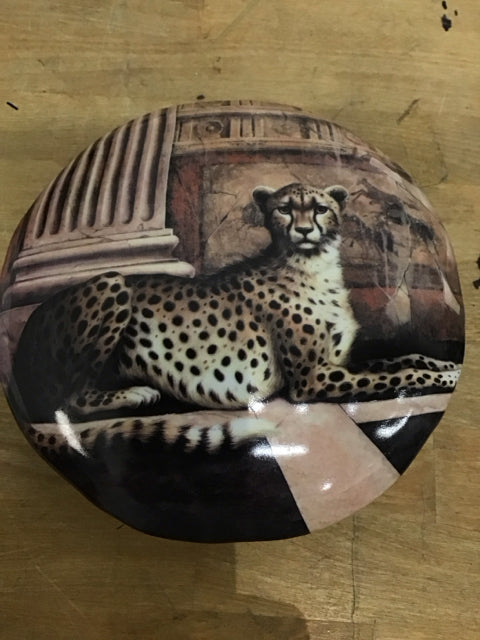 Bowl 8"x2" Ceramic Pompei Cheetah Lidded Dish By Elaine Vollherbst