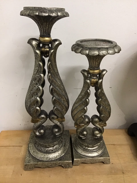 Pair Of Silver & Gold Resin Candle Holder