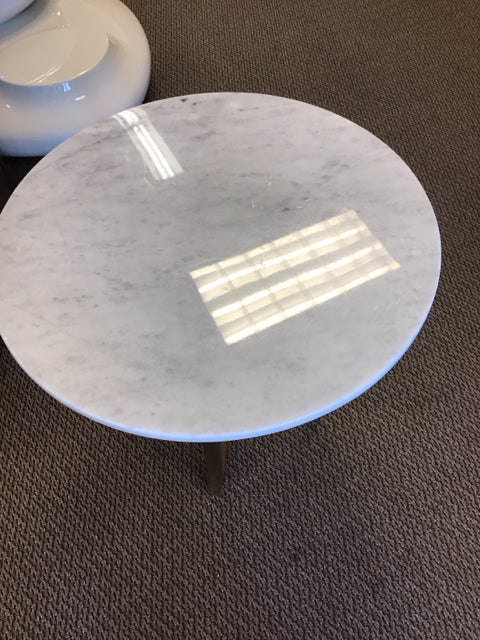 24"Rd Marble Brushed Gold Accent Table AS-IS Multiple Scratches on Marble