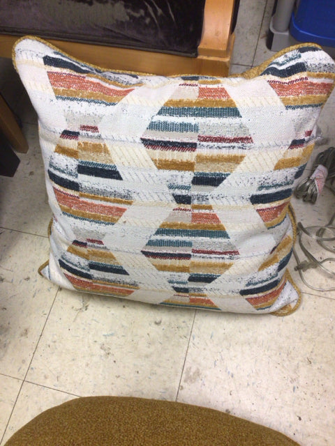 White/Gold/Blue Pattern Fabric Pillow