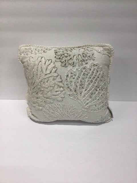 12" White Beaded Sea Life Pillow