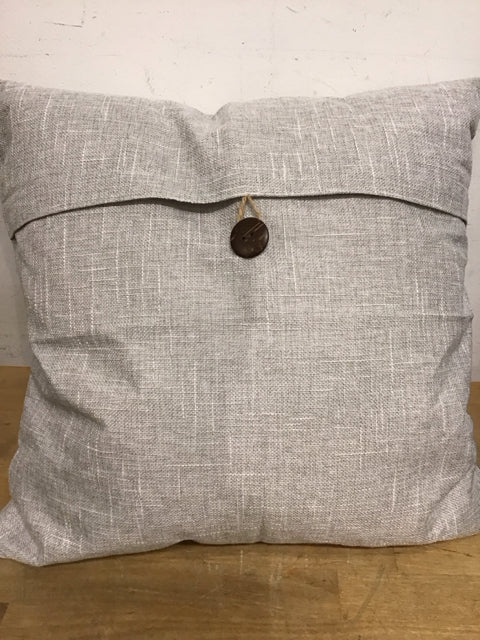 18" Gray Woven Brown Button Pillow