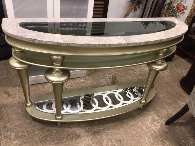 59" X 36" X 17" AICO Hollywood Swank Glass Top/Bottom Demi Console Table