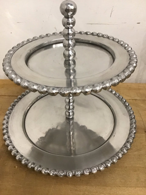 12" 2 Tiered Silver Serving Tray