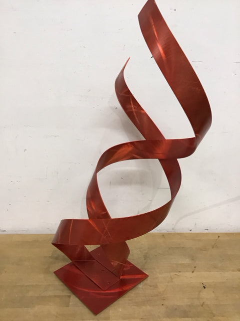 30" Modern Red Ribbon Metal Sculpture