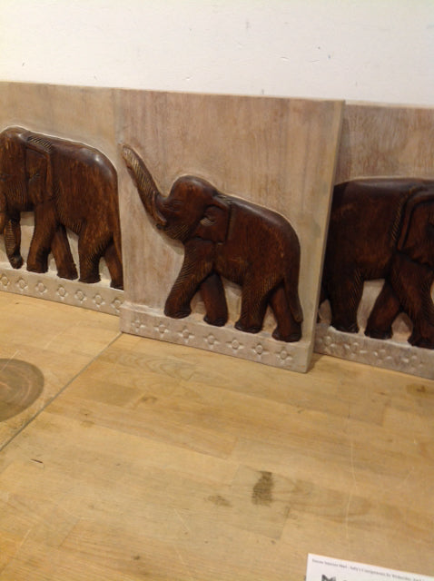 12" X 14" Set Of 3 Wood Elephant Panels