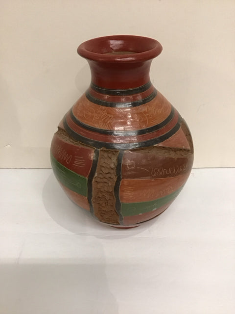 9" Painted & Etched Pottery Vase