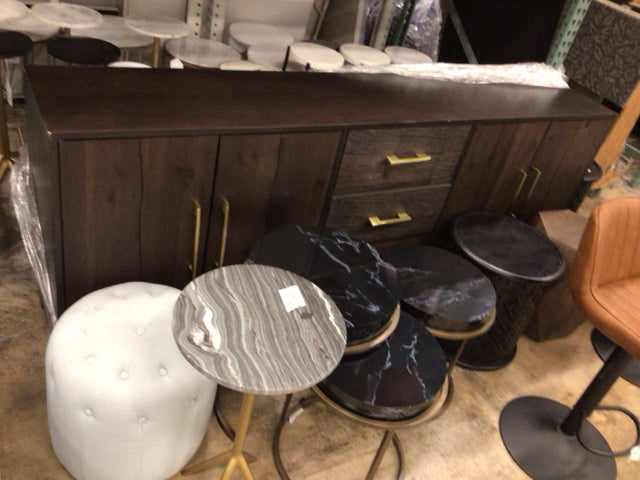 4 door/3 Drawer Drk Wood Buffet Gold Handles