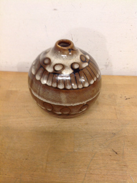 Vase- 6" Brown & White Ceramic