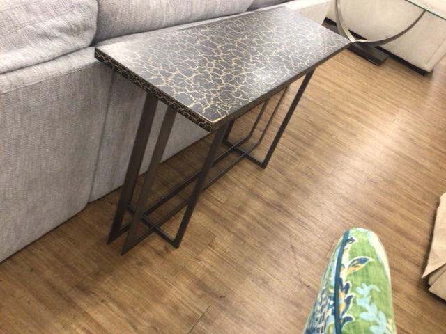 51" X 16" X 30" Black & Gold Faux Stone Metal Base Console Table
