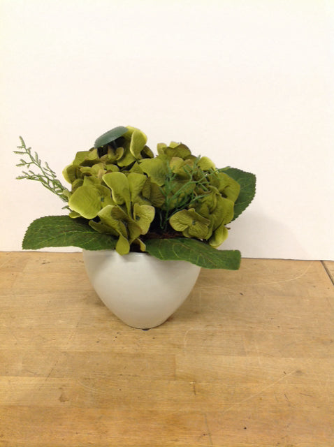 6" White Ceramic Bowl w/Silk Greens