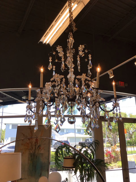 Wrought Iron & Crystal Chandelier
