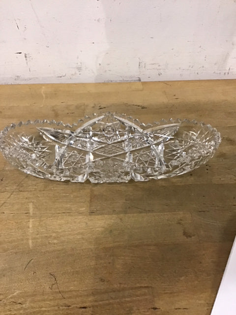 11" Cut Glass Oval Tray