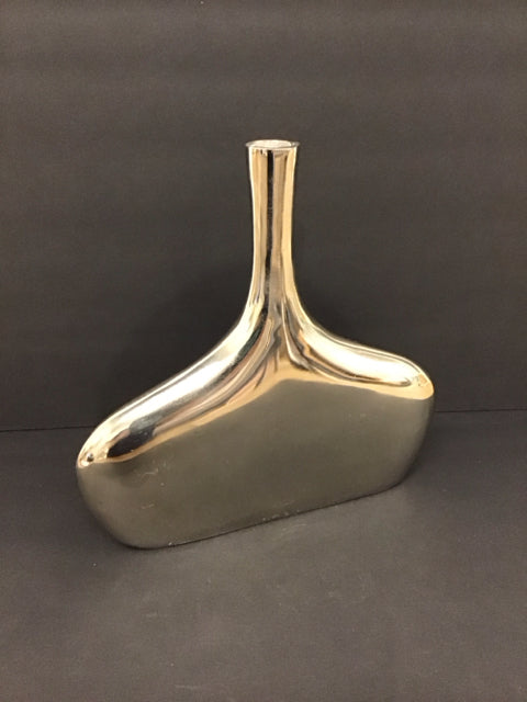12" Silver Metal Vase w/Narrow Top