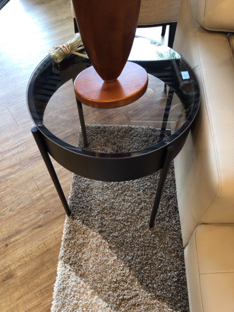 18 1/2" Round Black Metal Glass Top End Table