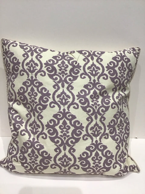 22" White Pillow w/Purple Damask