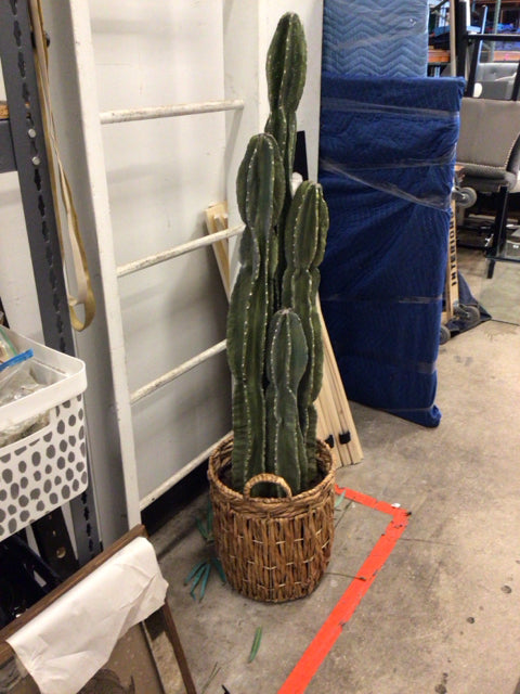 Crate & Barrel Faux Potted Cactus In Woven Planter