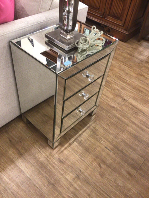 Mirrored Three Drawer Nightstand