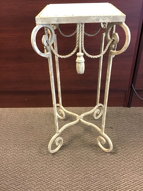 31"x13.5" Cream Marble Top Ornate Metal Accent Table