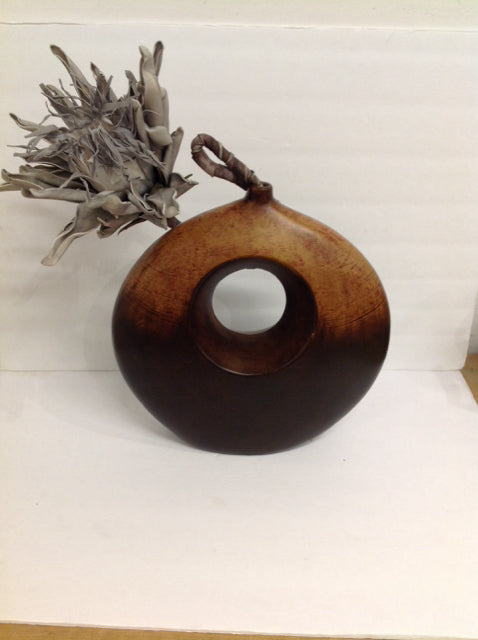 Abstract Metal Vase w/Florals