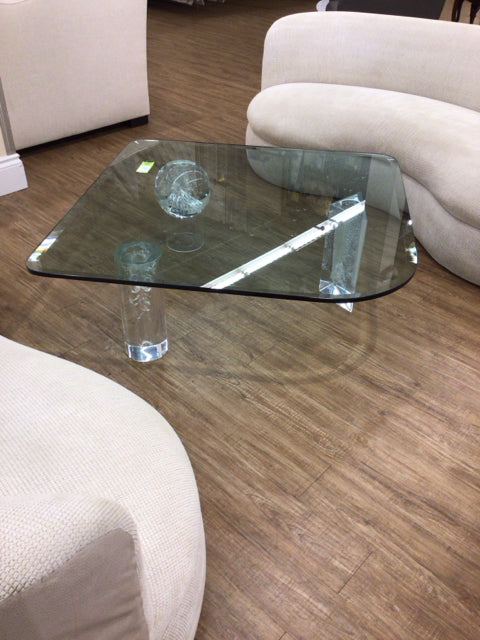 Large Glass Lucite Legs Coffee Table