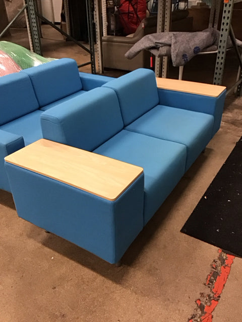 Allseating Polynesian Blue Love Seat w/Maple Arm Rests