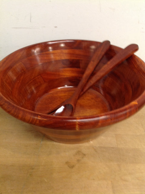 14" Julie Pomerantz Wood Salad Bowl W Servers