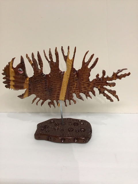 13" Hand Carved Lionfish Wood Sculpture