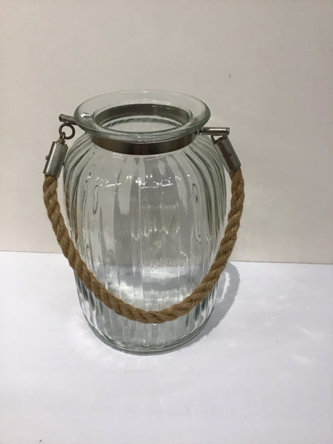 10" Glass Jar w/Rope Handle