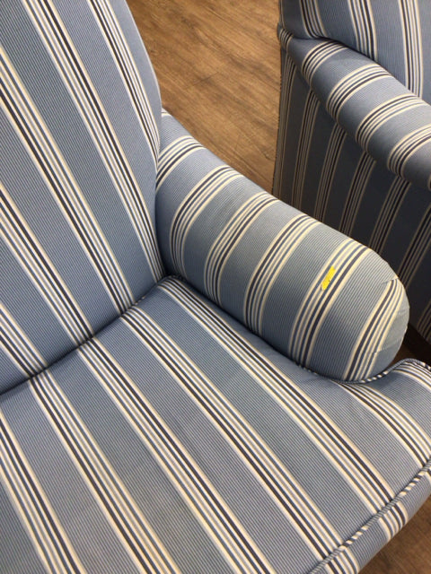 AS-IS Ethan Allen Oxford Coastal Blue Stripe Fabric Armchair(Soiled)