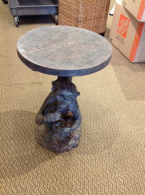 21.5" Carved Wood Monkey Accent Table