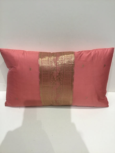 Peach Silk Lumbar Pillow w/Gold Decor