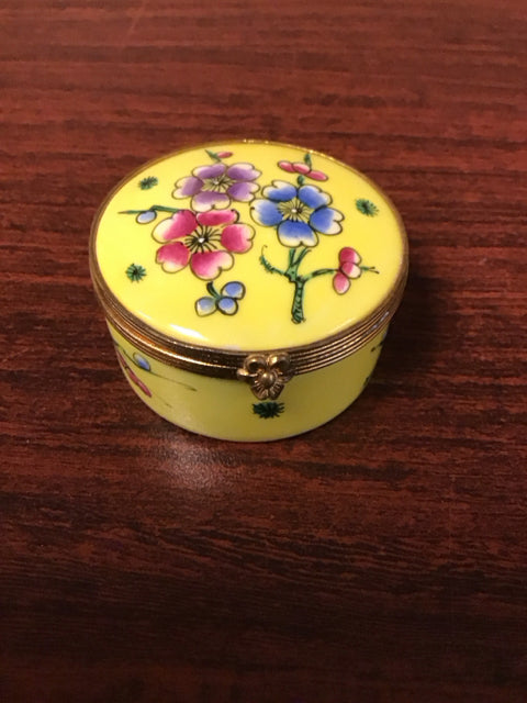 2" Limoges Yellow Floral  Enamel Trinket