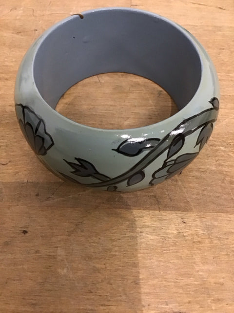 Light Blue Floral Wooden Bracelet