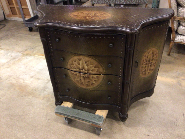 AS-IS Leather Looking Nailhead Trim Four Drawer Chest